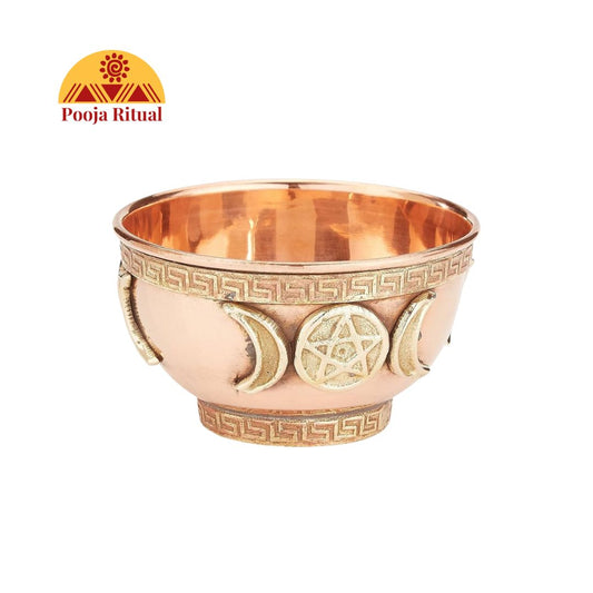 Triple Moon Copper Offering Bowl for Altar Use, Rituals, Incense, Smudging, and Decoration 3 Inches