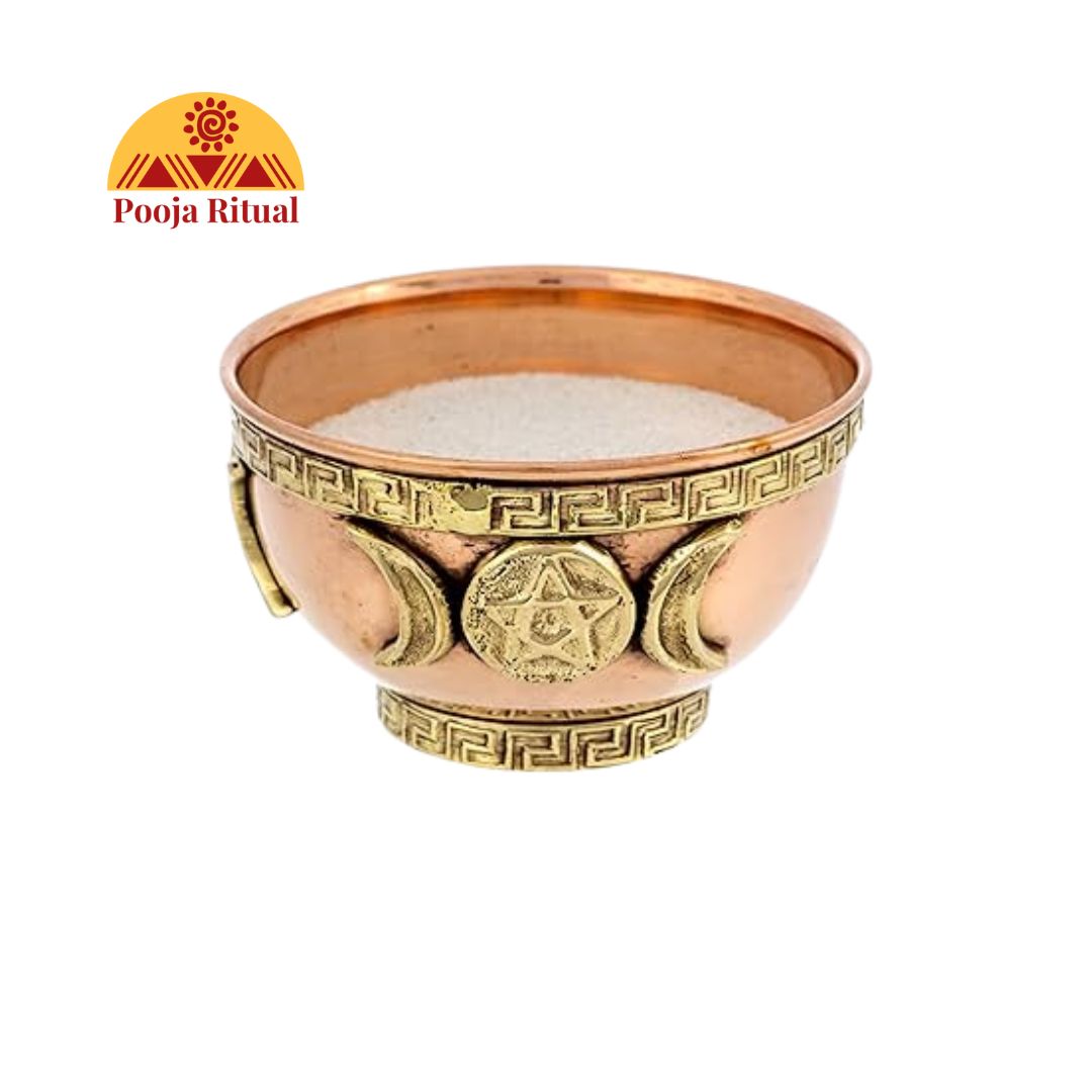 Triple Moon Copper Offering Bowl for Altar Use, Rituals, Incense, Smudging, and Decoration 3 Inches