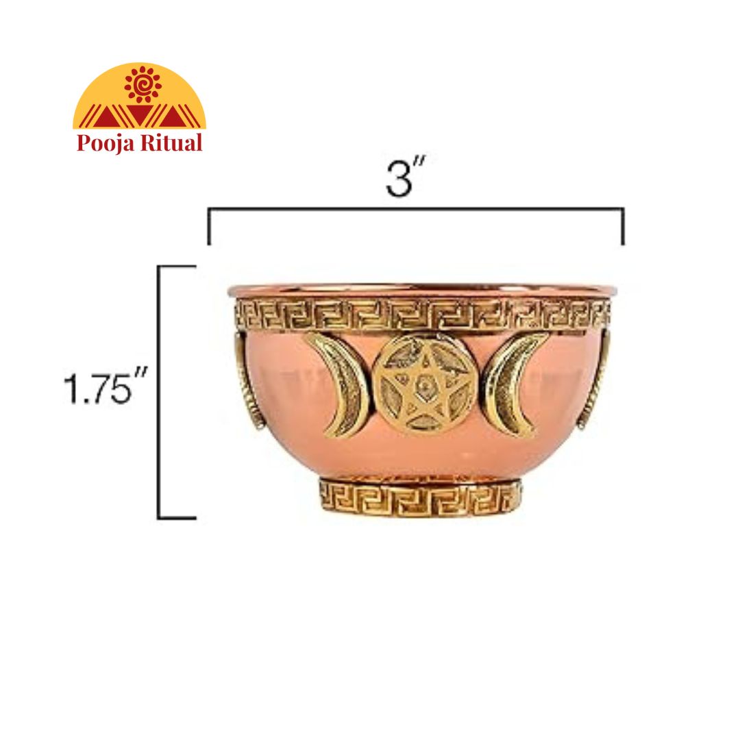 Triple Moon Copper Offering Bowl for Altar Use, Rituals, Incense, Smudging, and Decoration 3 Inches
