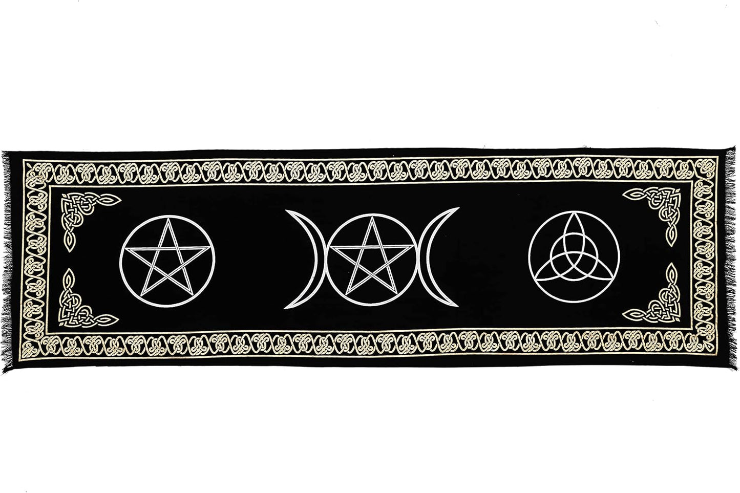 Wicca 3 in 1 Altar Cloth Pentagram Triquetra Triple Moon Long Tablecloth