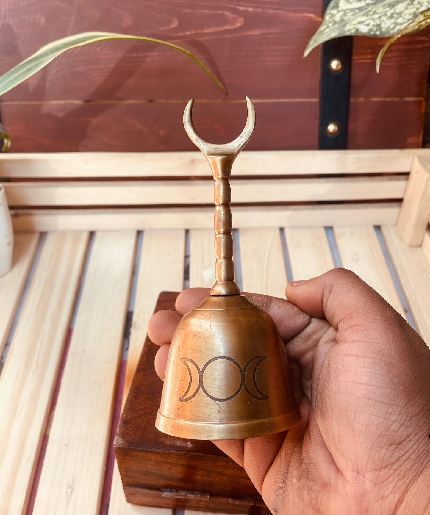 Brass Triple Moon Altar Bell 5" Pagan Wicca Goddess Ritual