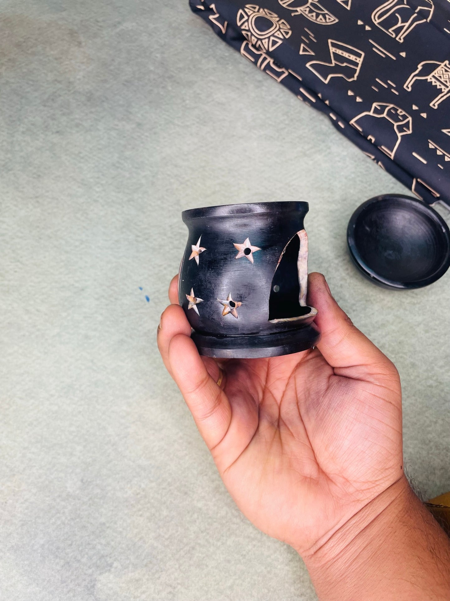 Oil Burner Aroma Diffuser|triquetra Hand Carved jali Work|Soapstone|for Aromatherapy