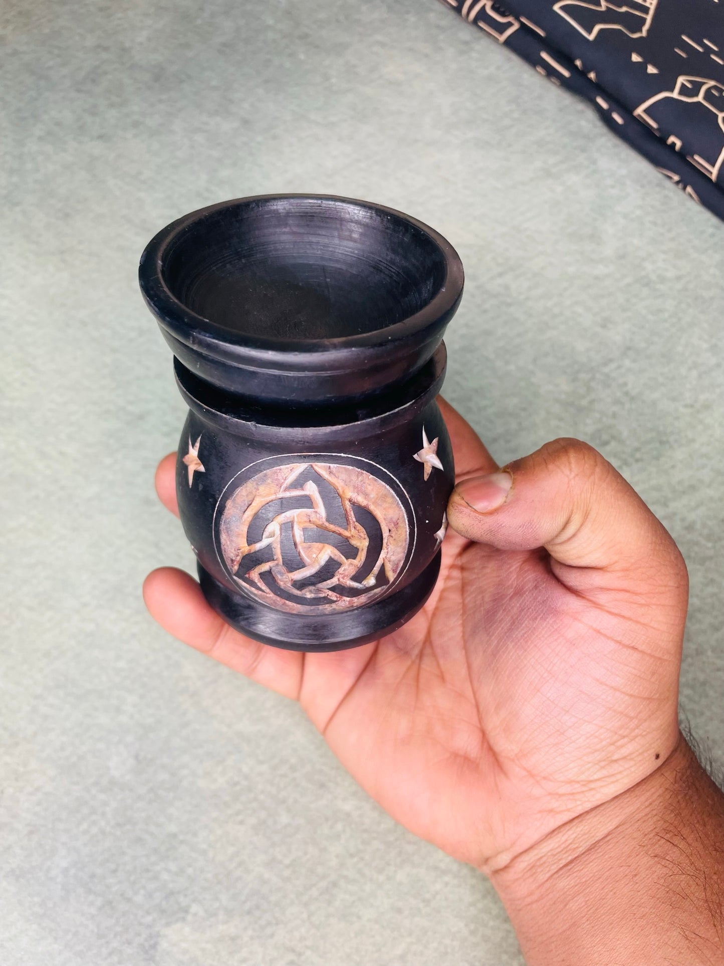 Oil Burner Aroma Diffuser|triquetra Hand Carved jali Work|Soapstone|for Aromatherapy