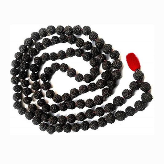 Grade A | 5 Panch Mukhi Black Rudraksha Mala 6mm Medium Size 108+1 Java Beads
